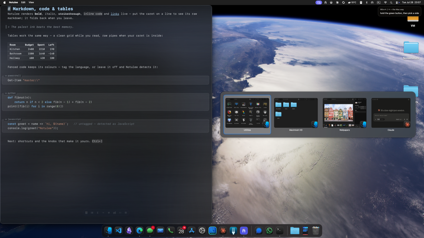 A window snapped to the left half of the screen while snap assist offers the remaining windows to fill the right half.